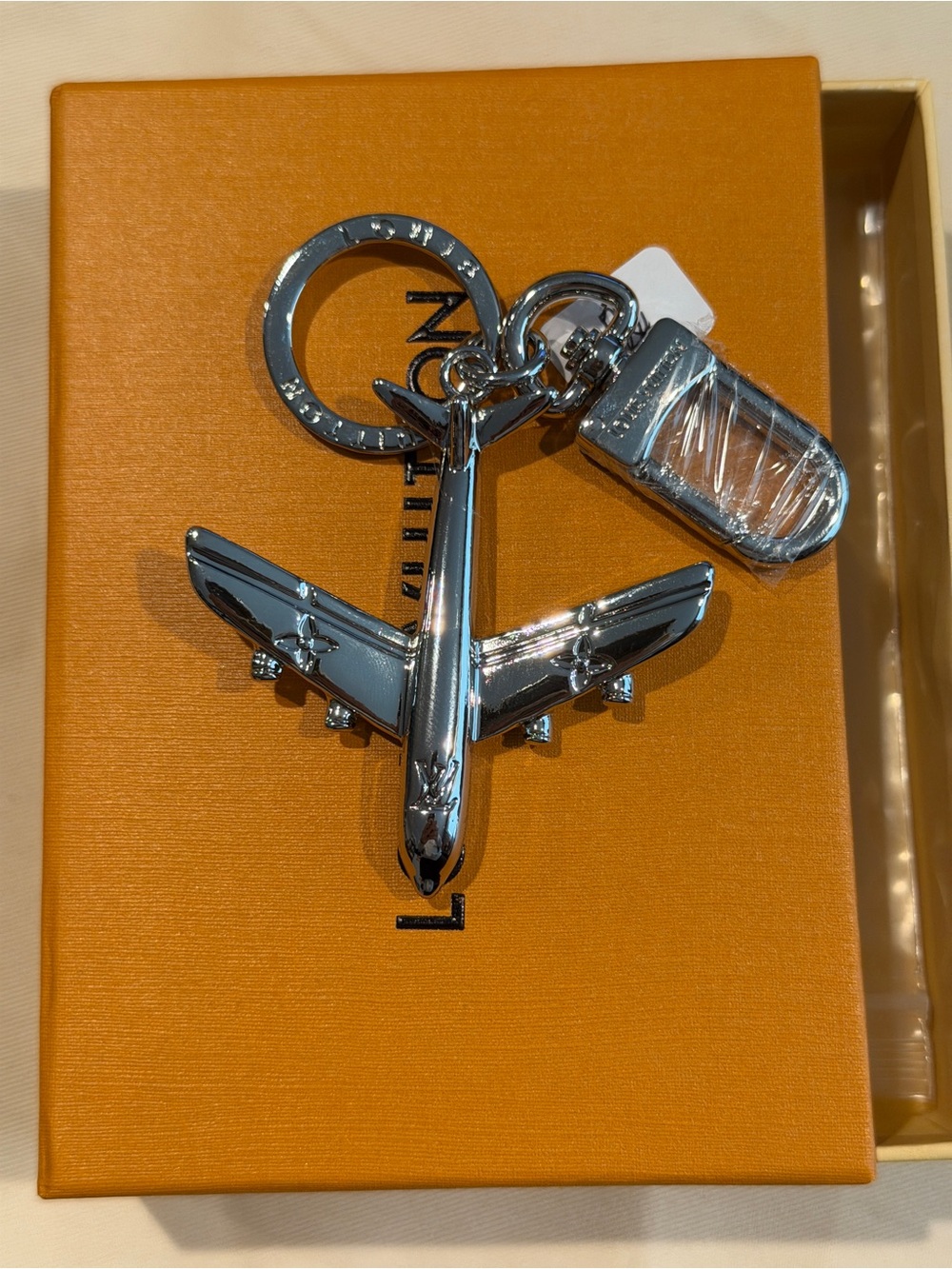 Airplane Keychain Charm in Shiny Silver